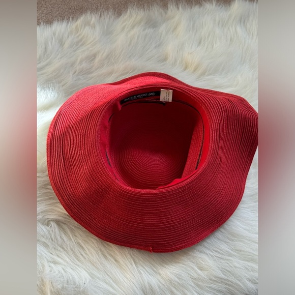 Vintage Daniele Meucci Red Stripes 100% paper straw hat Made in Italy Wide Brim - Picture 3 of 5